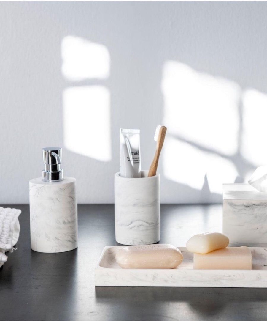 Badezimmertablett Marmor weiß
