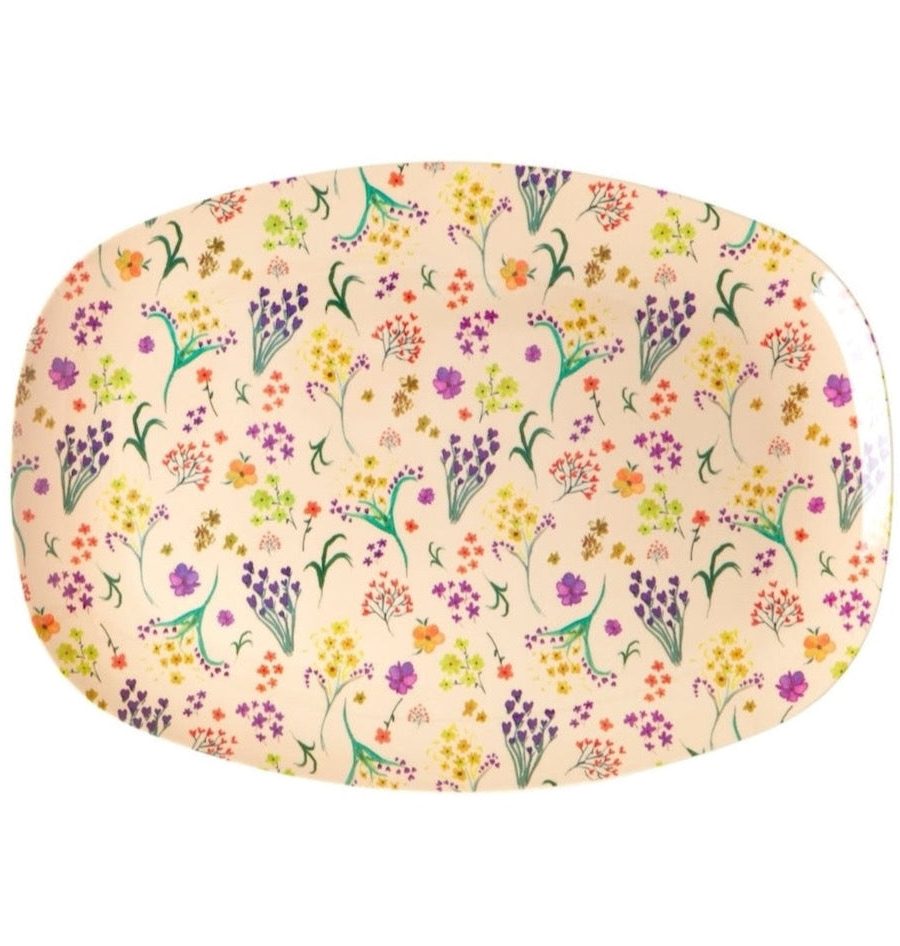 Rechteckig Melamin Teller - 'Wild Flower' Print - Groß